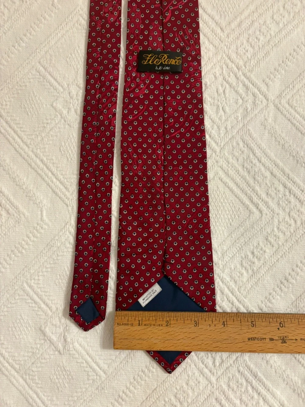 Vintage Florence & K Inc. Burgundy Silk Geometric Pattern Men's Tie